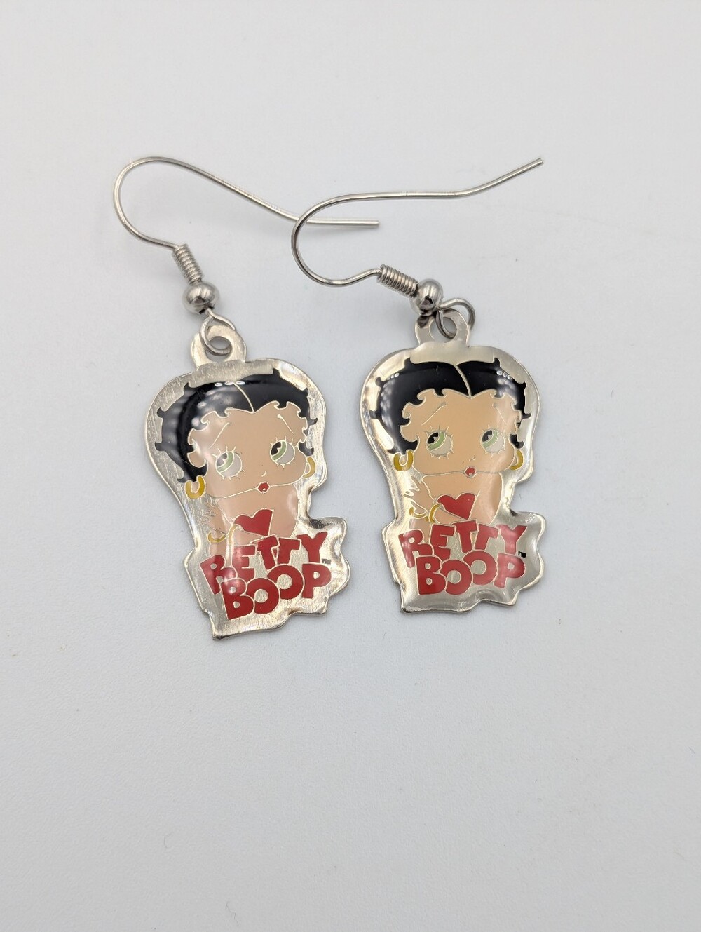 Betty Boop Dangle Earrings By NJ Croce Silver Tone Enamel